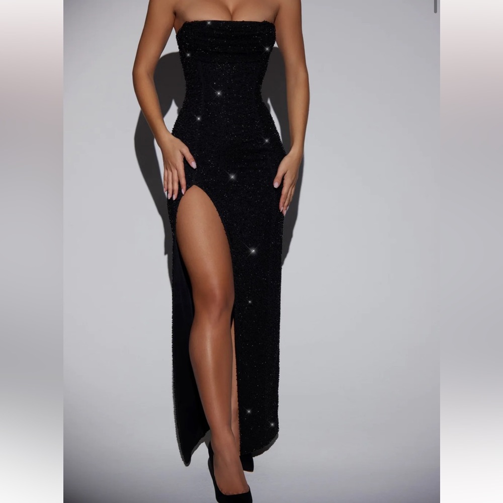 Oh Polly Black Sequin high slit .